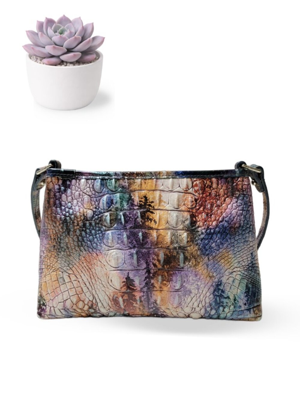 Brahmin Mini Duxbury Croc Embossed Leather Multicolor Shoulder Bag Abstract - Picture 3 of 9